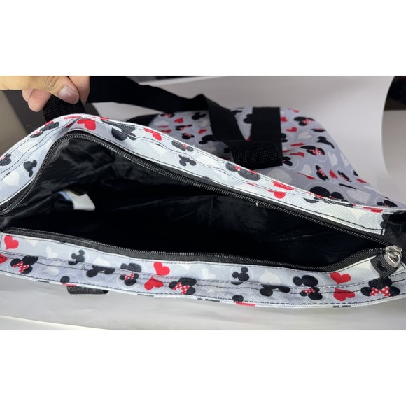 Disney Mickey & Minnie Zip Top Iconic Print Heart Travel Tote Bag - Picture 8 of 14